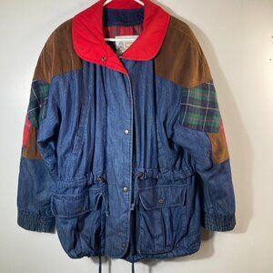 Womens London Fog Denim Plaid Jacket Removable Thinsulate Zip Liner M Reg‎